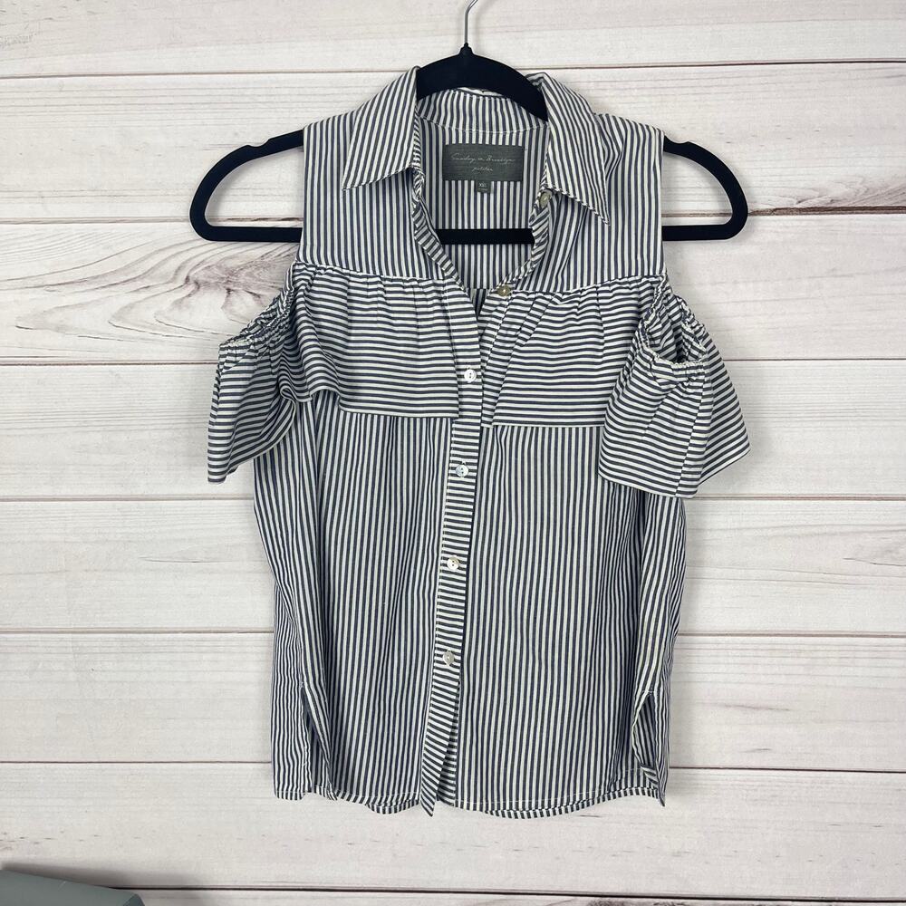 Anthropologie Sunday In Brooklyn Top Womens XXS Striped Cold‎ Shoulder Shirt